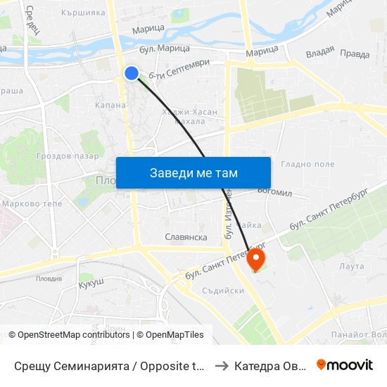 Срещу Семинарията / Opposite the Divinity School (119) to Катедра Овощарство map