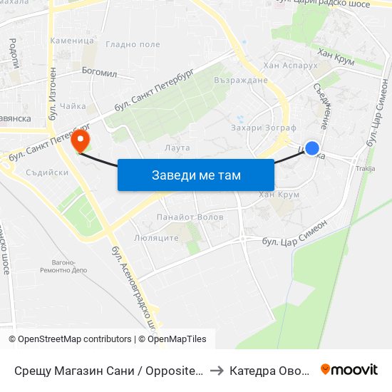 Срещу Магазин Сани / Opposite Sani Store (414) to Катедра Овощарство map