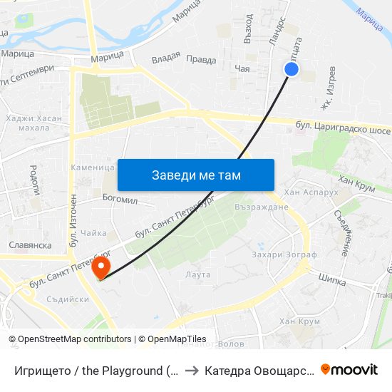 Игрището / the Playground (128) to Катедра Овощарство map