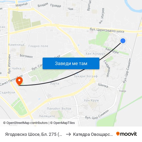 Ягодовско Шосе, Бл. 275 (350) to Катедра Овощарство map