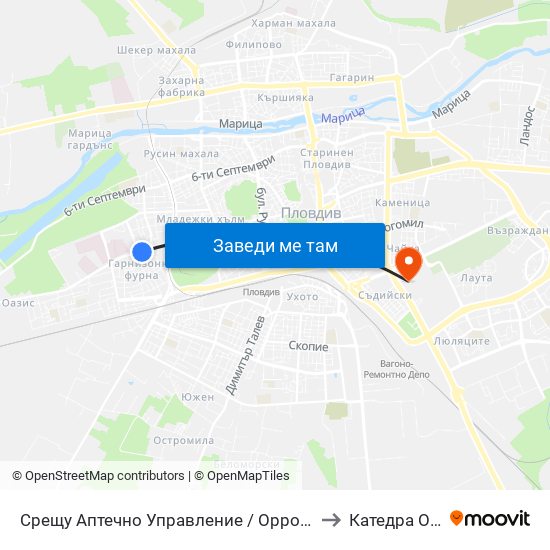 Срещу Аптечно Управление / Opposite Pharmacy Management (152) to Катедра Овощарство map