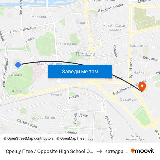 Срещу Пгее / Opposite High School Of Electrical Engineering And Electronics (153) to Катедра Овощарство map