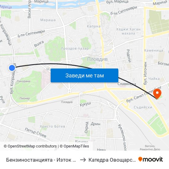 Бензиностанцията - Изток (439) to Катедра Овощарство map