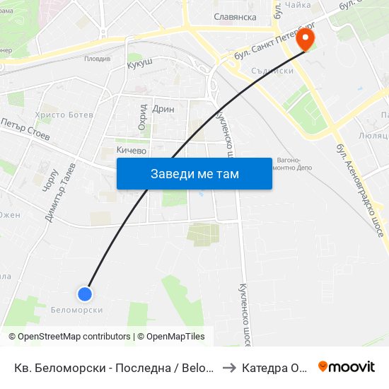 Кв. Беломорски - Последна / Belomorski Qr - Last Stop (1014) to Катедра Овощарство map