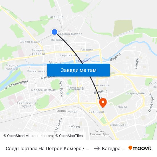 След Портала На Петров Комерс / After the Entrance To Petrov Komers (458) to Катедра Овощарство map