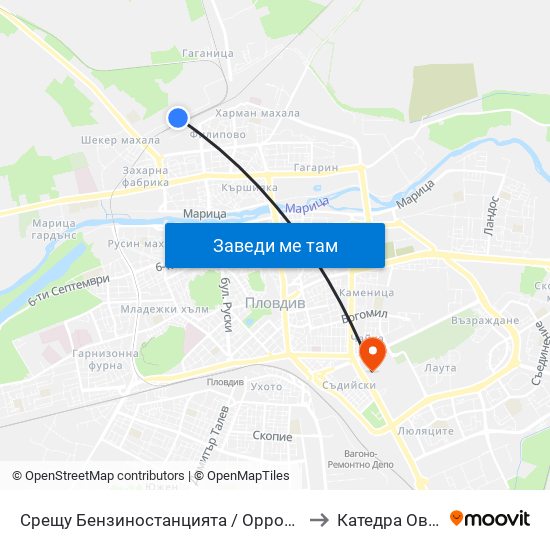Срещу Бензиностанцията / Opposite the Gas Station (454) to Катедра Овощарство map