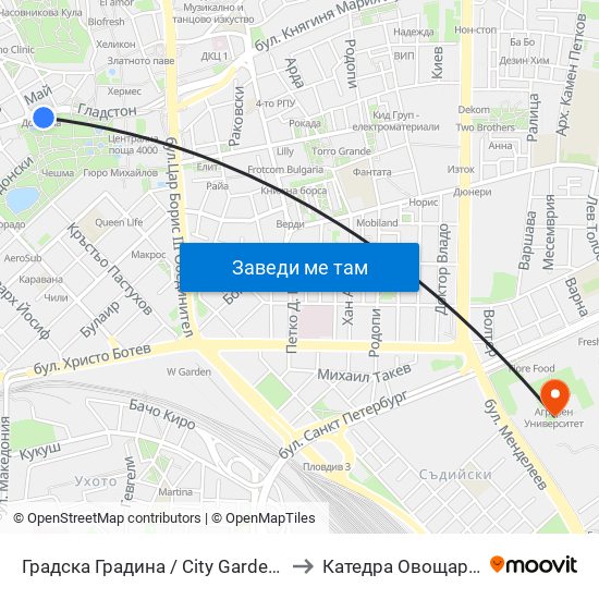 Градска Градина / City Garden (248) to Катедра Овощарство map