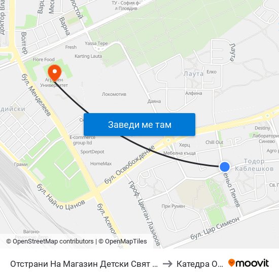 Отстрани На Магазин Детски Свят / Side by Detski Svyat Store (255) to Катедра Овощарство map