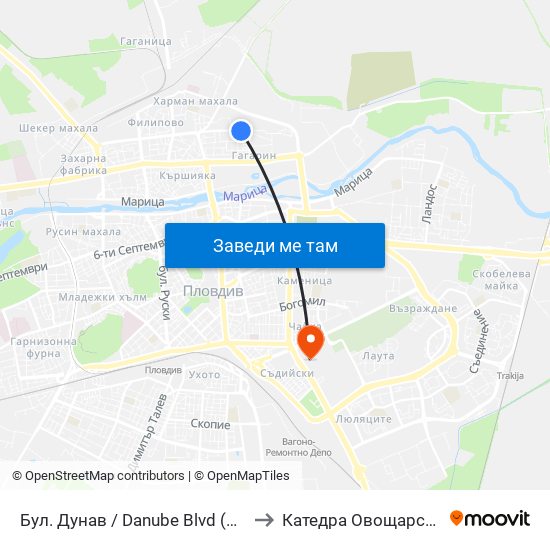 Бул. Дунав / Danube Blvd (322) to Катедра Овощарство map