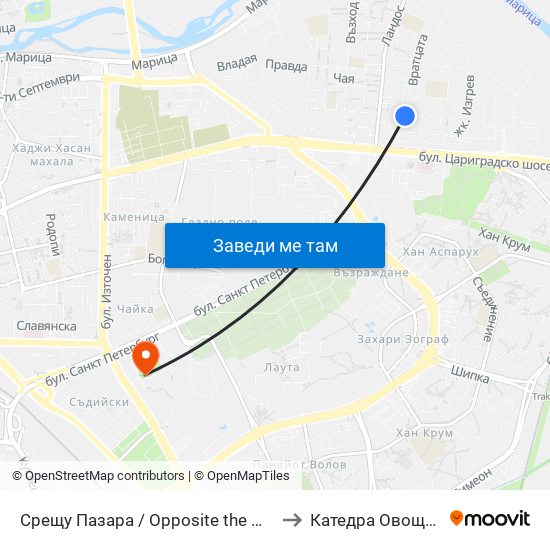 Срещу Пазара / Opposite the Market (131) to Катедра Овощарство map