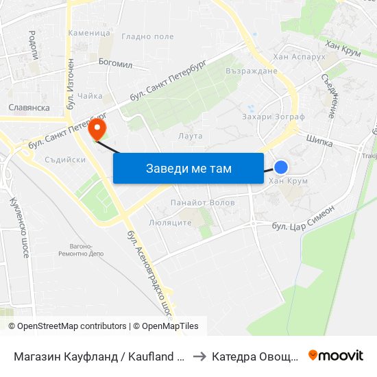 Магазин Кауфланд / Kaufland Store (391) to Катедра Овощарство map