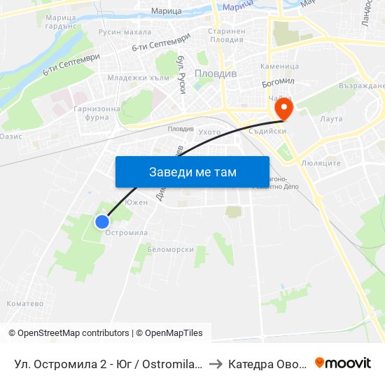 Ул. Остромила 2 - Юг / Ostromila St. 2 - South (476) to Катедра Овощарство map