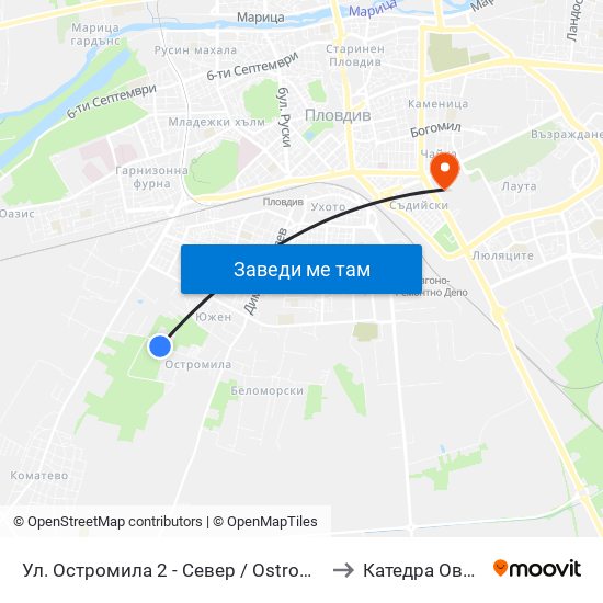 Ул. Остромила 2 - Север / Ostromila St. 2 - North (479) to Катедра Овощарство map