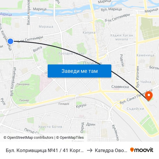 Бул. Копривщица №41 / 41 Koprivshtitsa Blvd. (144) to Катедра Овощарство map