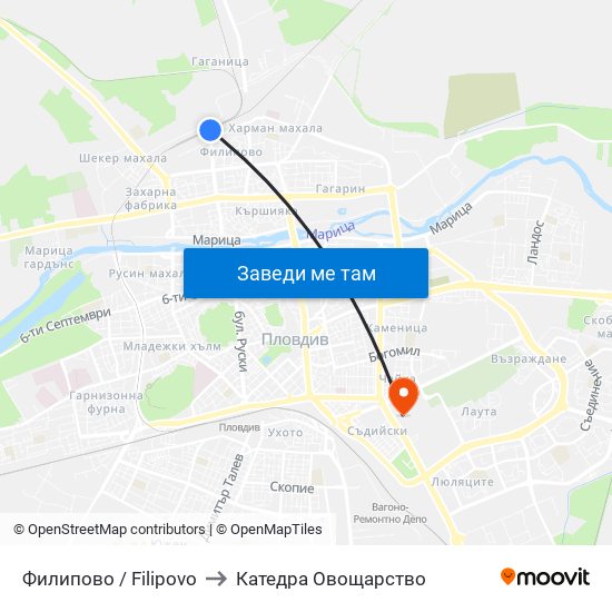 Филипово / Filipovo to Катедра Овощарство map