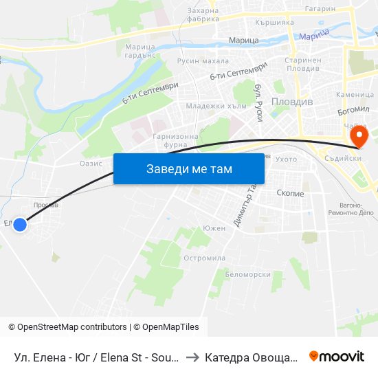 Ул. Елена - Юг / Elena St - South (487) to Катедра Овощарство map