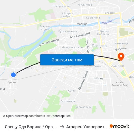 Срещу Одз Боряна / Opposite Boryana Kindergarten (147) to Аграрен Университет (Agricultural University) map