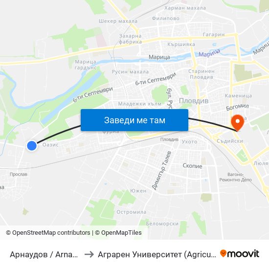 Арнаудов / Arnaudov (176) to Аграрен Университет (Agricultural University) map