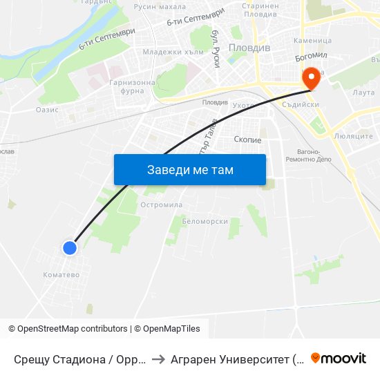 Срещу Стадиона / Opposite the Stadium (28) to Аграрен Университет (Agricultural University) map