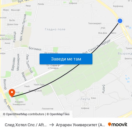 След Хотел Спс / After Sps Hotel (433) to Аграрен Университет (Agricultural University) map