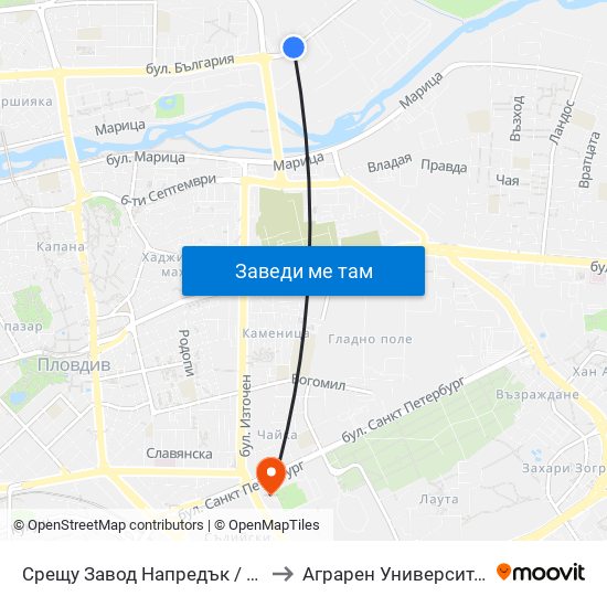 Срещу Завод Напредък / Opposite Napredak Factory (183) to Аграрен Университет (Agricultural University) map