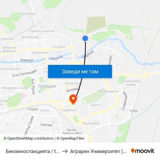 Бензиностанцията / the Gas Station (181) to Аграрен Университет (Agricultural University) map