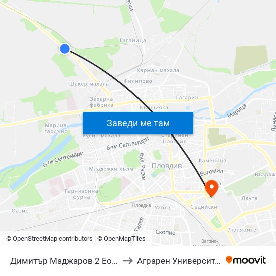 Димитър Маджаров 2 Еоод / Dimitar Madjarov 2 Ltd (474) to Аграрен Университет (Agricultural University) map