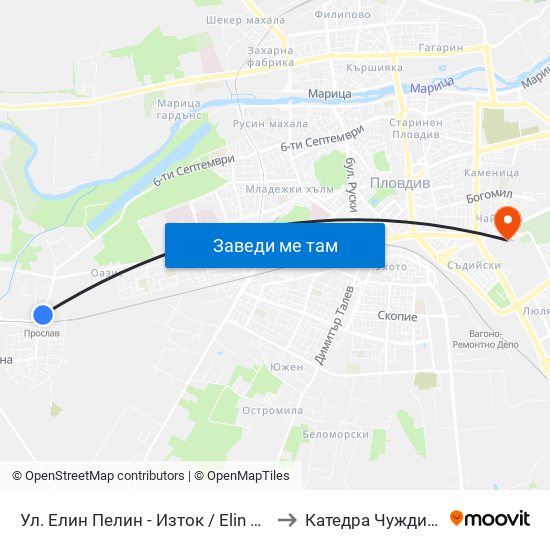 Ул. Елин Пелин - Изток / Elin Pelin St. - East (415) to Катедра Чужди Езици - АУ map