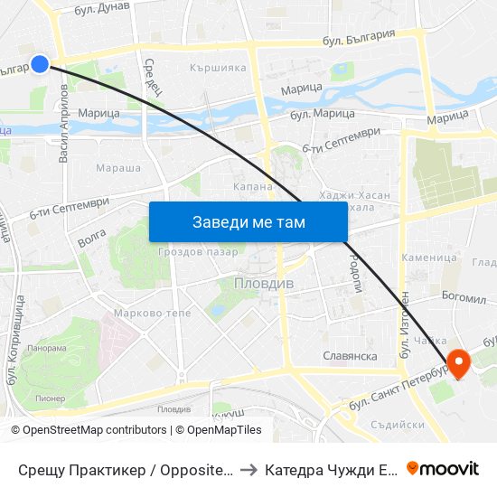 Срещу Практикер / Opposite Praktiker (92) to Катедра Чужди Езици - АУ map