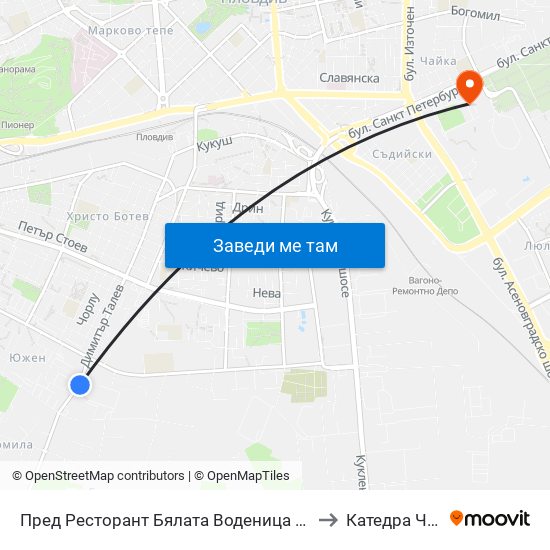 Пред Ресторант Бялата Воденица / In Front Of Byalata Vodenitsa Restaurant (198) to Катедра Чужди Езици - АУ map