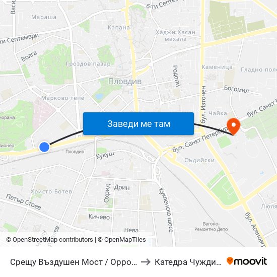 Срещу Въздушен Мост / Opposite Air Bridge (189) to Катедра Чужди Езици - АУ map