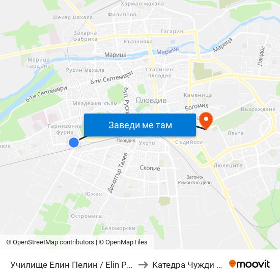 Училище Елин Пелин / Elin Pelin School (299) to Катедра Чужди Езици - АУ map