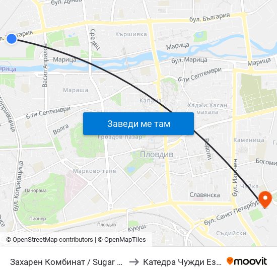 Захарен Комбинат / Sugar Factory (96) to Катедра Чужди Езици - АУ map