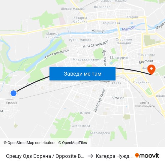 Срещу Одз Боряна / Opposite Boryana Kindergarten (147) to Катедра Чужди Езици - АУ map