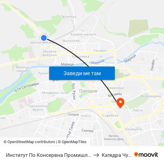 Институт По Консервна Промишленост / Institute Of Canning Industry (298) to Катедра Чужди Езици - АУ map