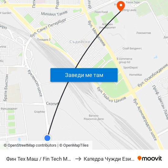 Фин Тех Маш / Fin Tech Mash (324) to Катедра Чужди Езици - АУ map