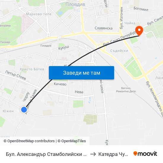 Бул. Александър Стамболийски / Alexander Stamboliyski Blvd. (19) to Катедра Чужди Езици - АУ map