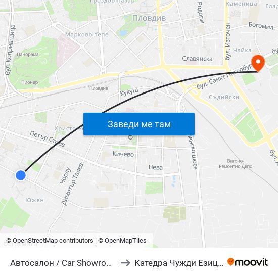 Автосалон / Car Showroom (21) to Катедра Чужди Езици - АУ map