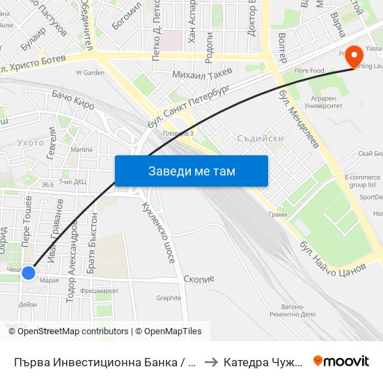 Първа Инвестиционна Банка / First Investment Bank (291) to Катедра Чужди Езици - АУ map