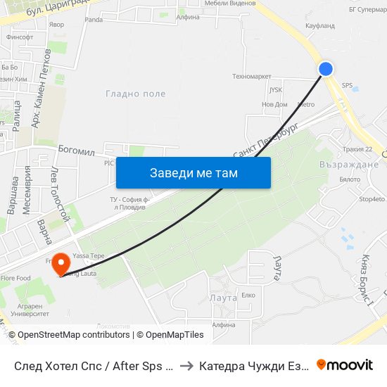 След Хотел Спс / After Sps Hotel (433) to Катедра Чужди Езици - АУ map