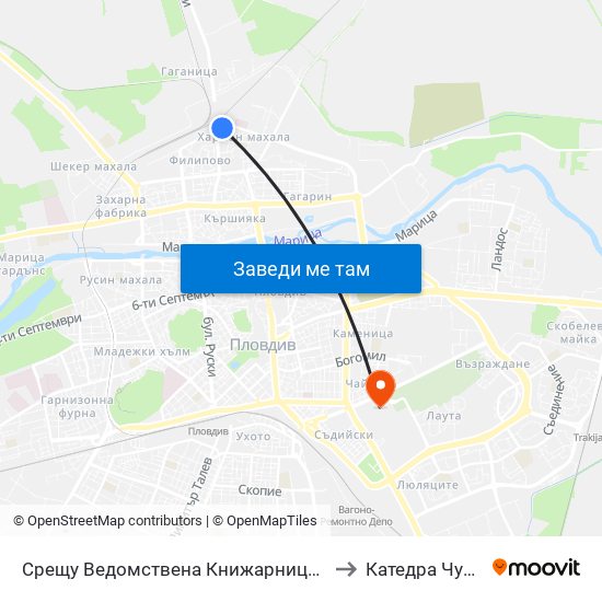 Срещу Ведомствена Книжарница / Opposite Departmental Store (56) to Катедра Чужди Езици - АУ map