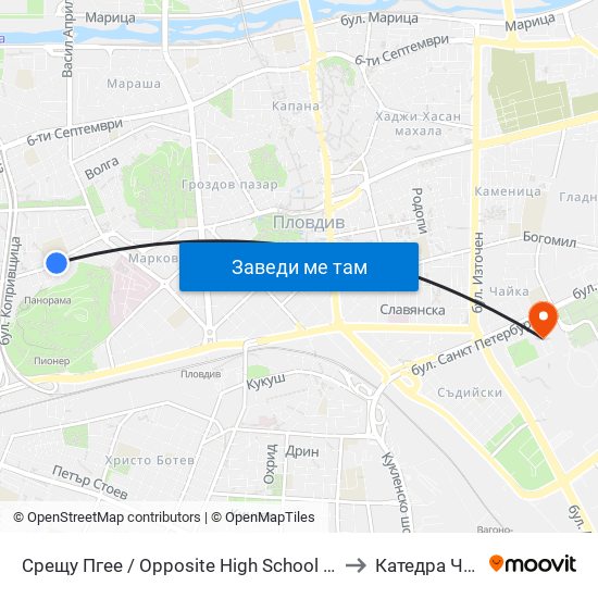 Срещу Пгее / Opposite High School Of Electrical Engineering And Electronics (153) to Катедра Чужди Езици - АУ map