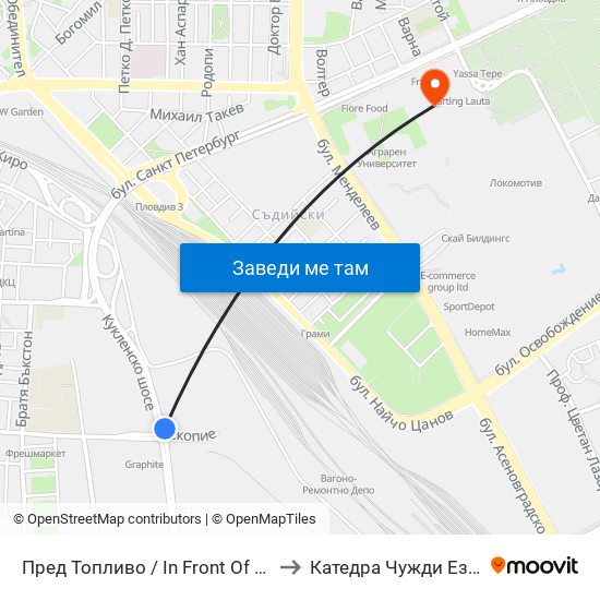 Пред Топливо / In Front Of Toplivo (66) to Катедра Чужди Езици - АУ map