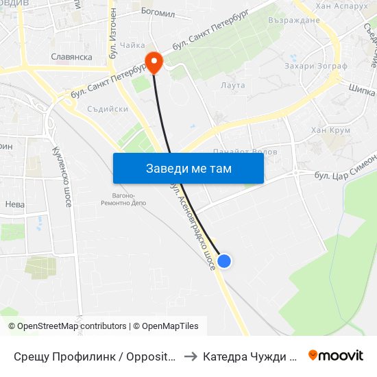 Срещу Профилинк / Opposite Profilink (419) to Катедра Чужди Езици - АУ map