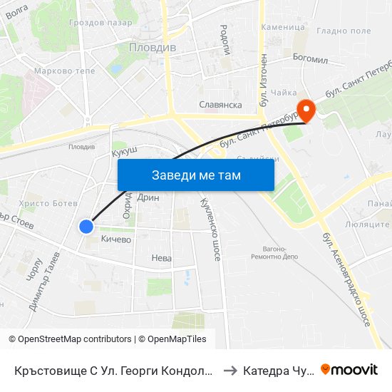 Кръстовище С Ул. Георги Кондолов / Junction With Georgi Kondolov St. (59) to Катедра Чужди Езици - АУ map