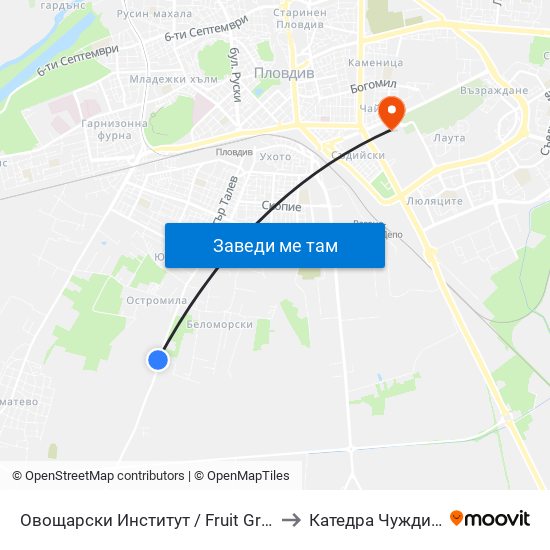 Овощарски Институт / Fruit Growing Institute (196) to Катедра Чужди Езици - АУ map