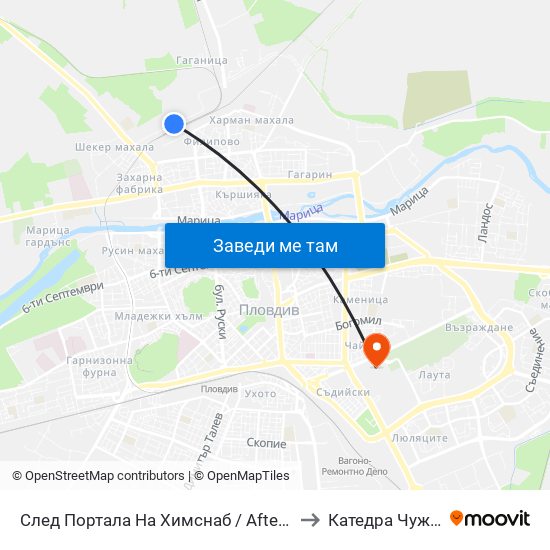 След Портала На Химснаб / After the Entrance To Himsnab (459) to Катедра Чужди Езици - АУ map