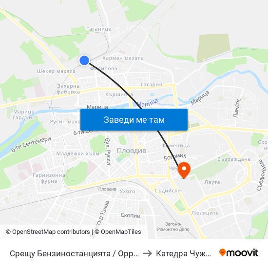 Срещу Бензиностанцията / Opposite the Gas Station (454) to Катедра Чужди Езици - АУ map