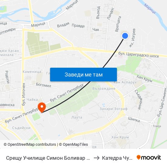 Срещу Училище Симон Боливар / Opposite Simon Bolivar School (399) to Катедра Чужди Езици - АУ map