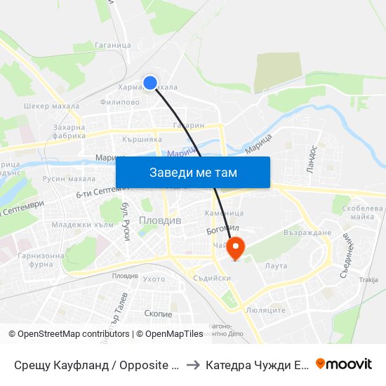 Срещу Кауфланд / Opposite Kaufland (462) to Катедра Чужди Езици - АУ map